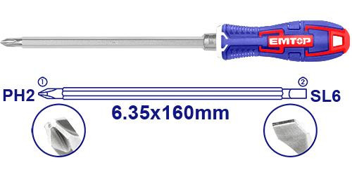 Отверткa двухсторонняя 2 в1  160мм. EMTOP